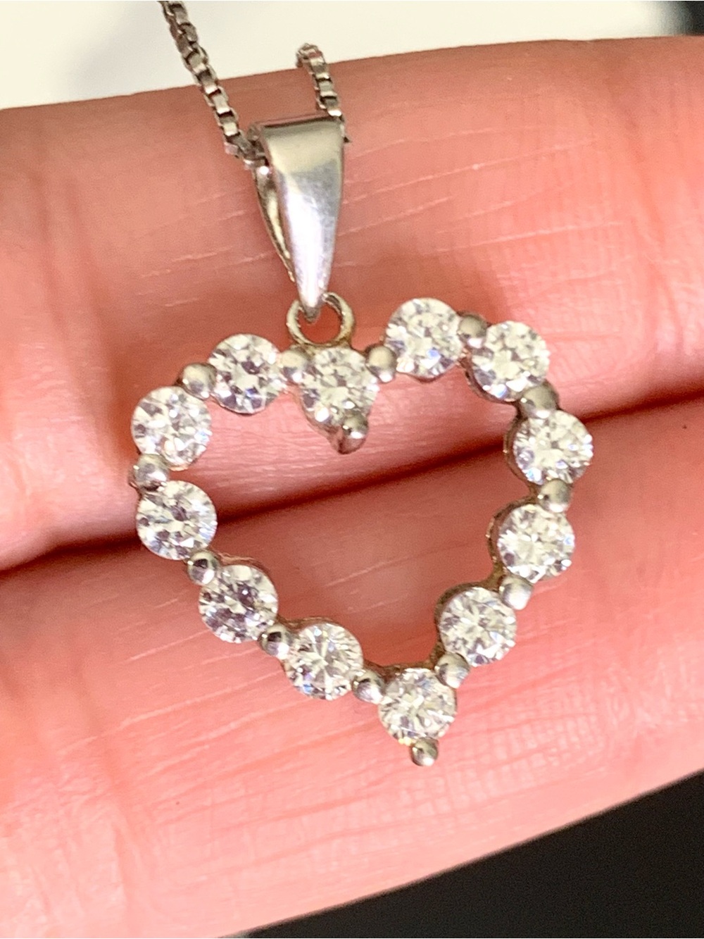 Vintage 925 Sterling Silver Simulated Diamond Cubic Zirconia Heart Necklace